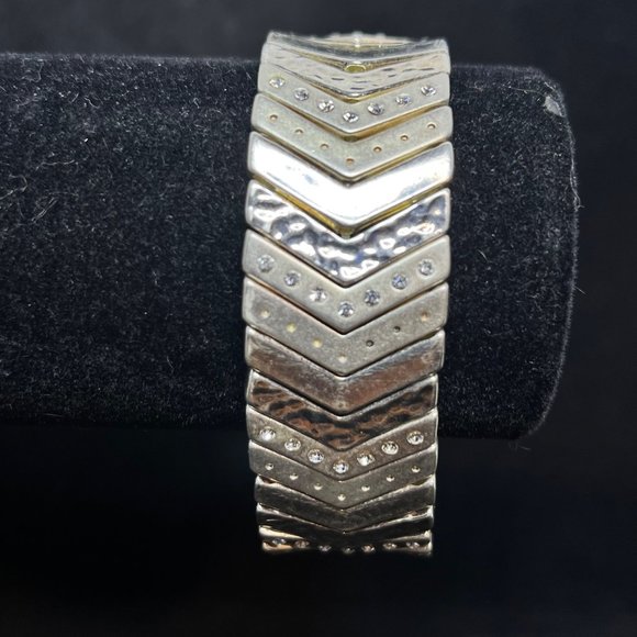 Premier Designs Heavy Silver Tone & Rhinestone Zig Zag Stretch Bracelet (3789) - Picture 1 of 7